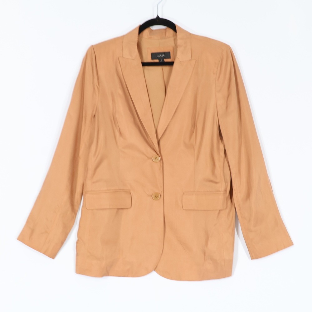 J.Crew Cupro Blazer Women 2 Tan Two-Button Professional Career Quiet Luxury Boho